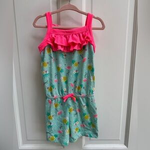 Swiggles 4T Girls Hot Pink and Green Pineapple Flamingo Tropical Ruffle Romper